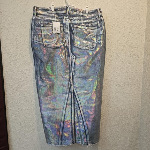 Forever 21 Women's Plus Size 1X Iridescent‎ Denim Maxi Skirt Front Leg Slit - Picture 5 of 6